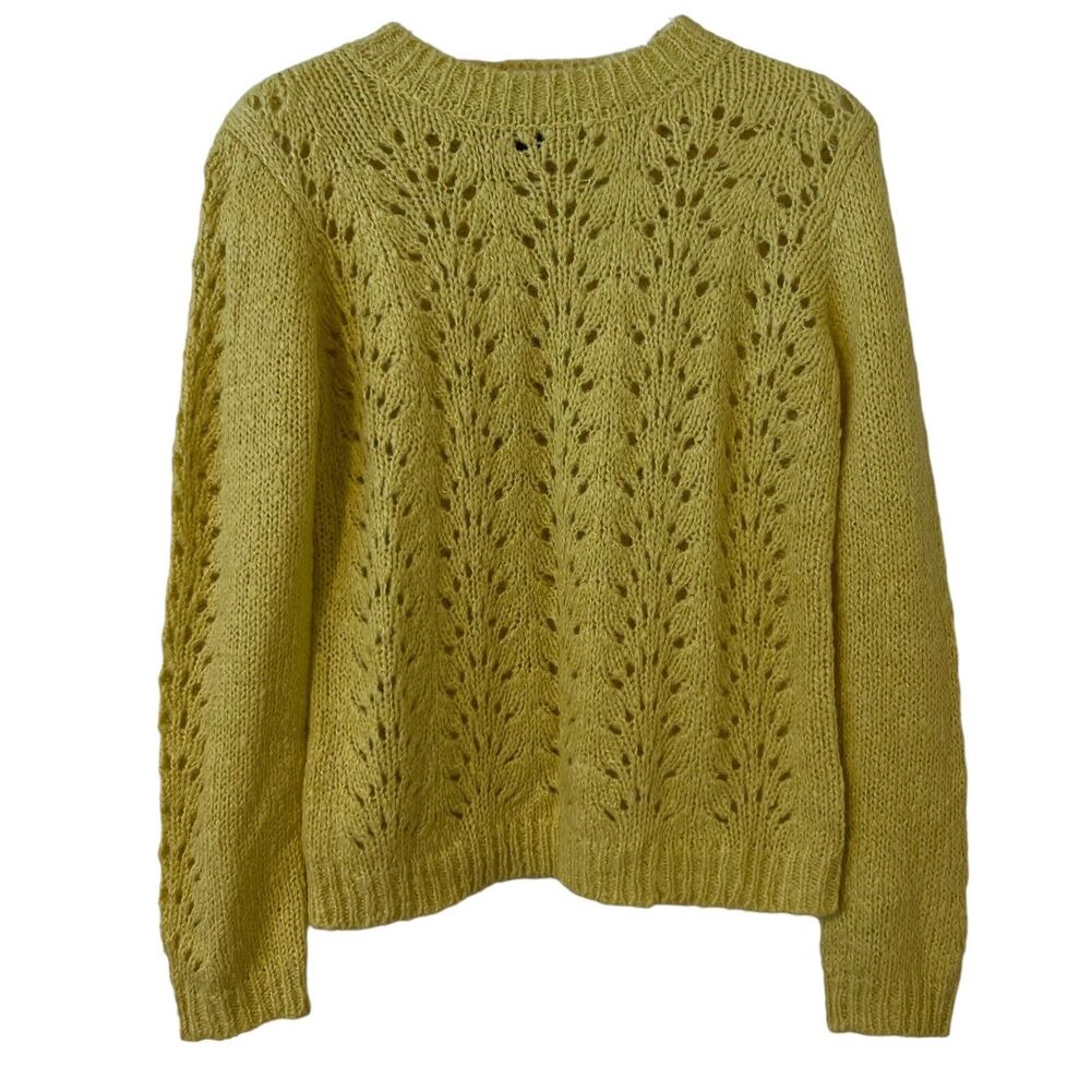 Chelsea & Theodore Women's Yellow Mohair Blend Open Knit Pullover Sweater - Sz L